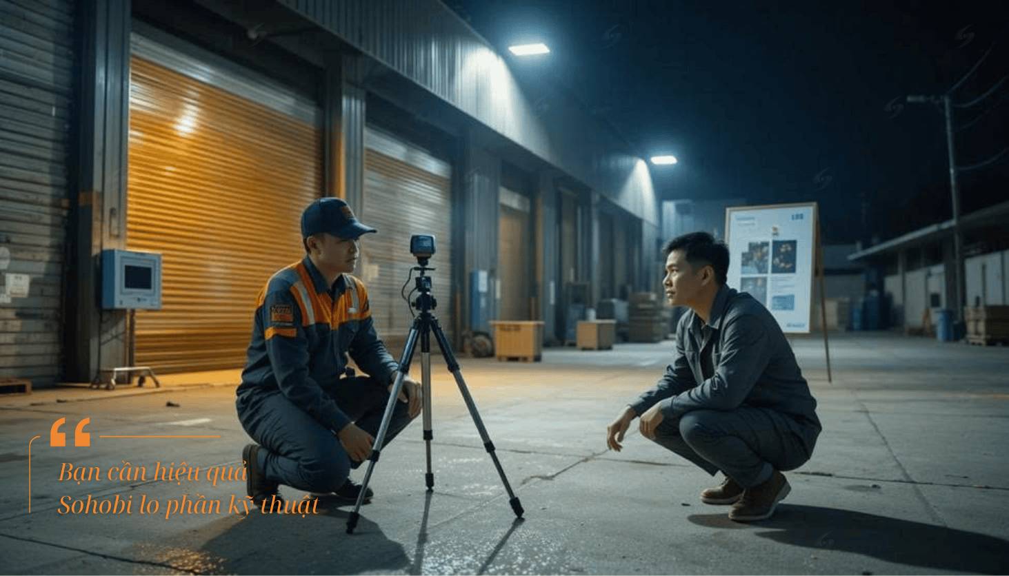 Kỹ thuật viên của Sohobi tư vấn chủ xưởng chọn đúng đèn chiếu sáng ngoài trời
