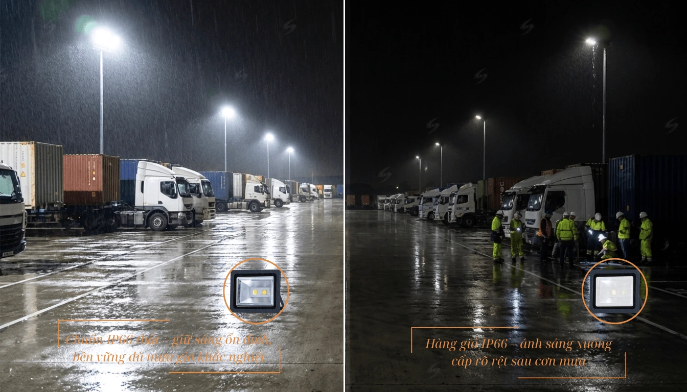 so sánh đèn pha led ngoài trời: ip65 và ip66