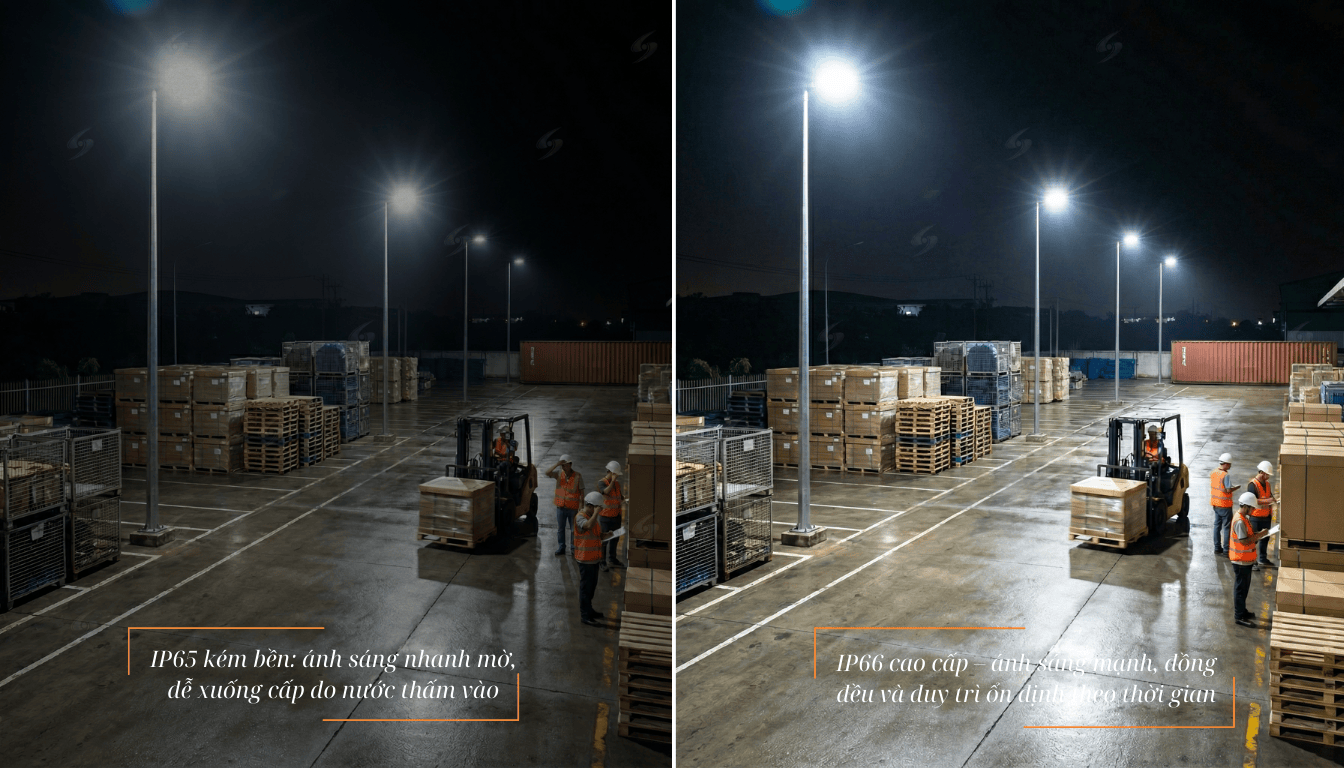 so sánh đèn pha led ngoài trời: ip65 và ip66