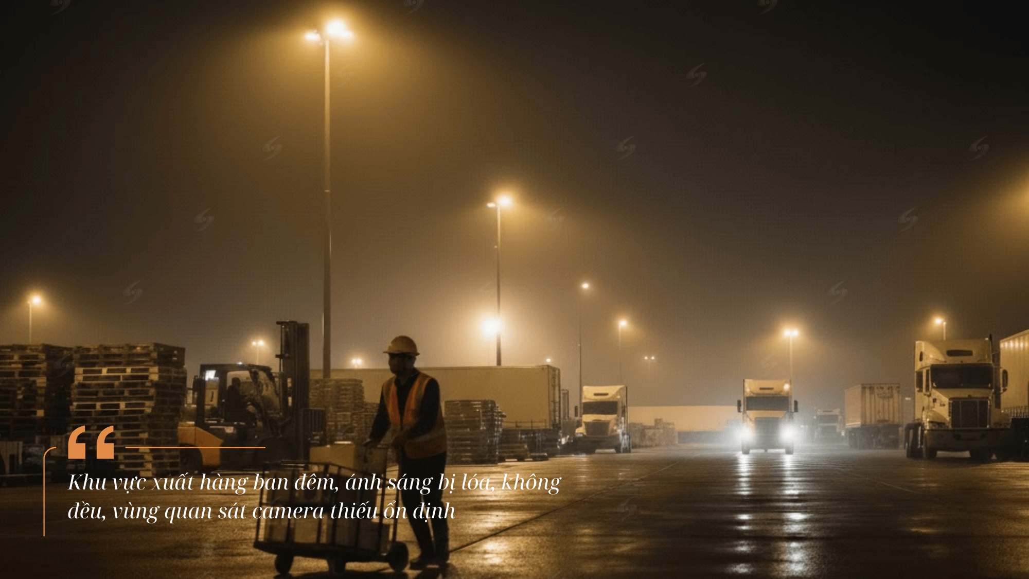 khu vực xuất hàng ban đêm khi chưa lắp đèn pha chống chói