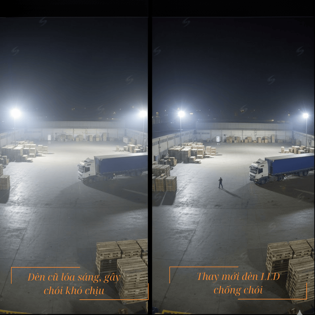 So sánh hình ảnh camera: bên trái lóa sáng, bên phải sáng đều, rõ chi tiết.