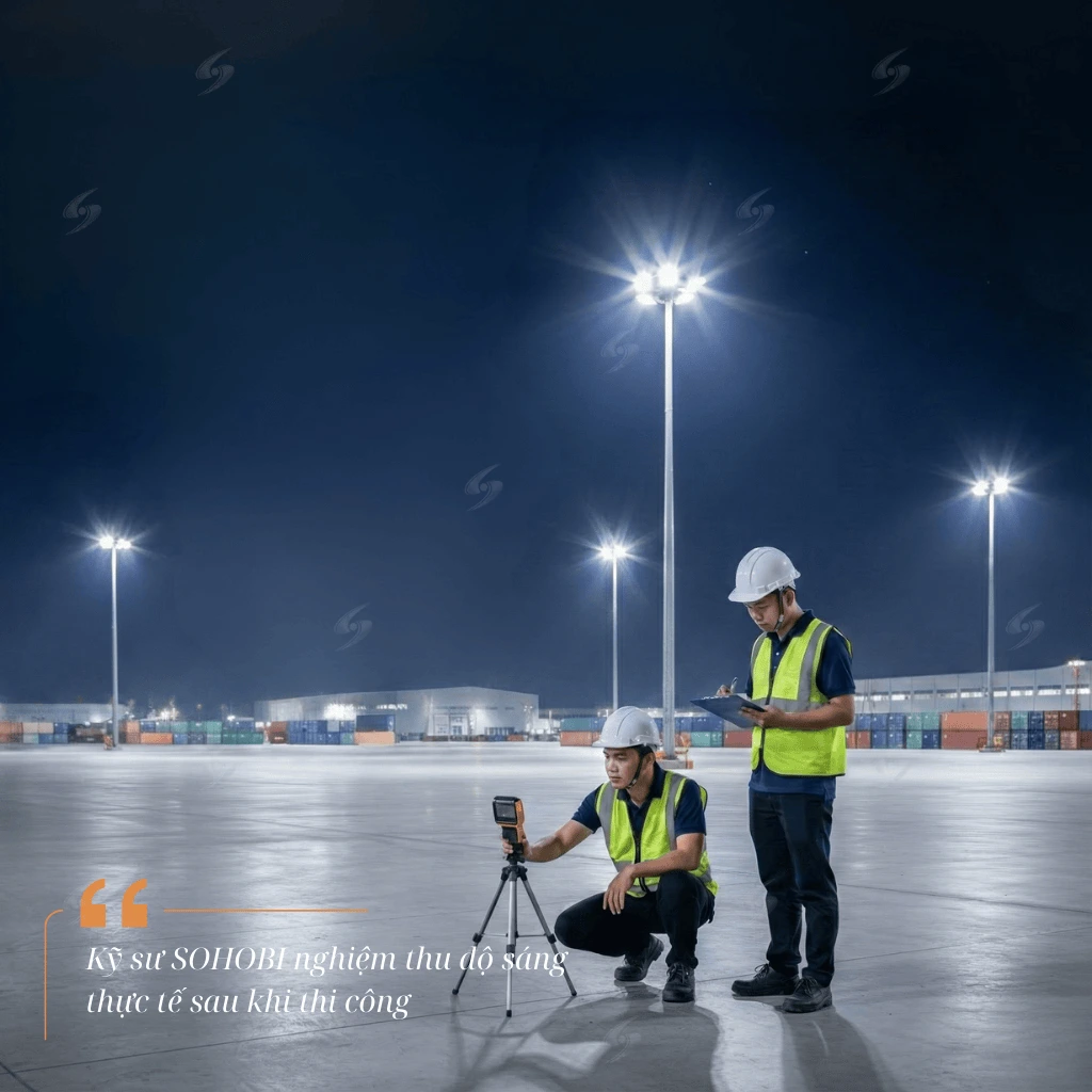 Thi công đèn LED ngoài trời cho sân kho nhà xưởng