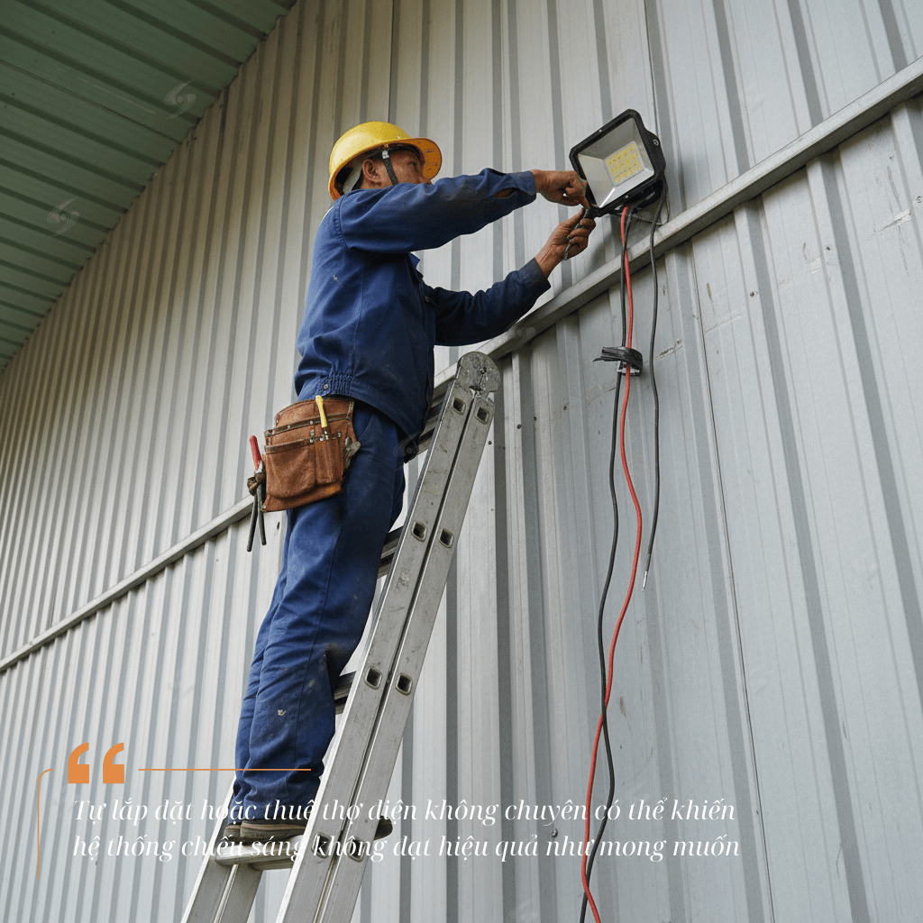 Tự lắp đặt hoặc thuê thợ điện không chuyên có thể khiến hệ thống chiếu sáng không đạt hiệu quả như mong muốn