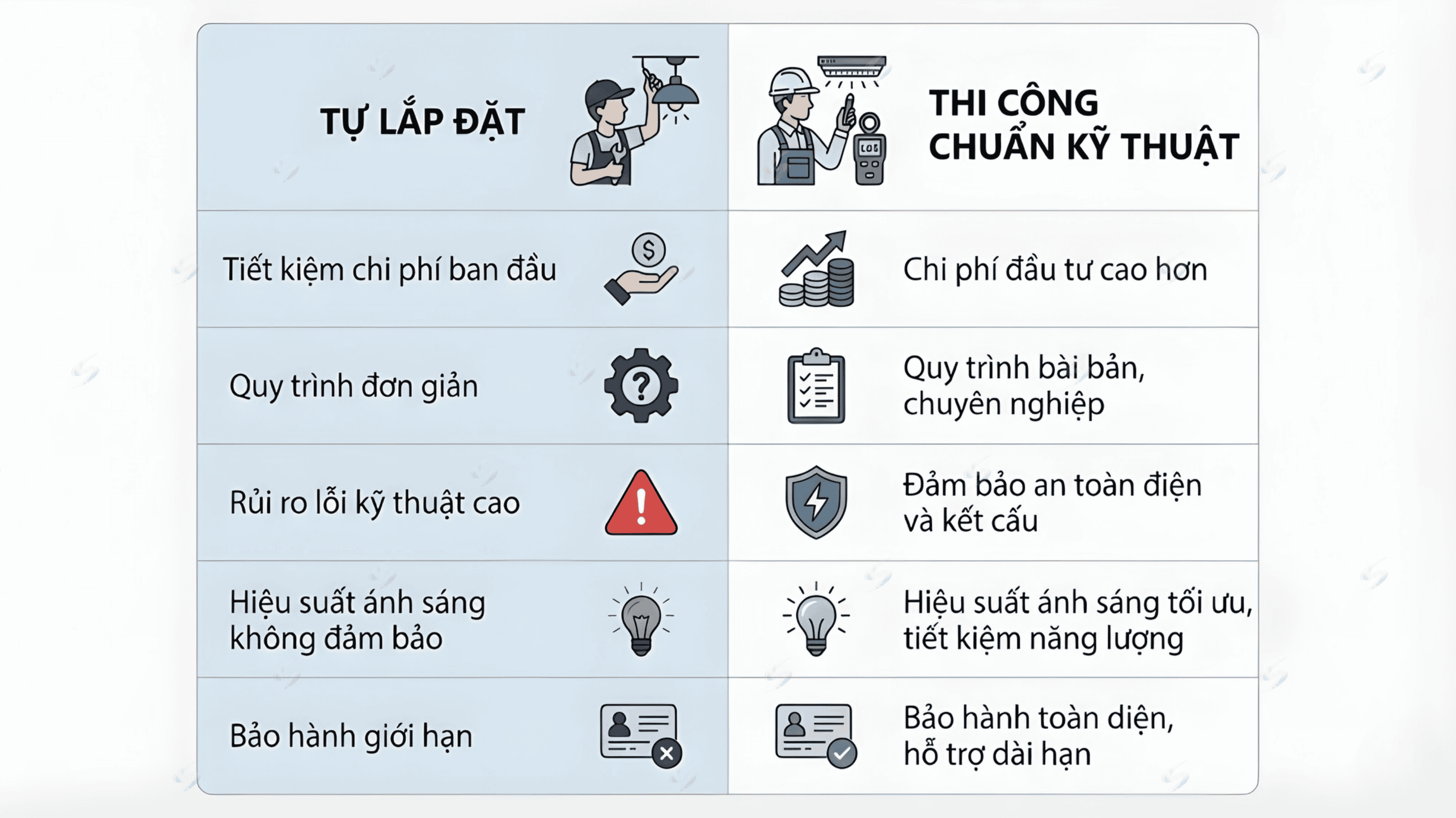 So sánh: Tự lắp đặt và thi công đèn LED ngoài trời chuẩn kỹ thuật
