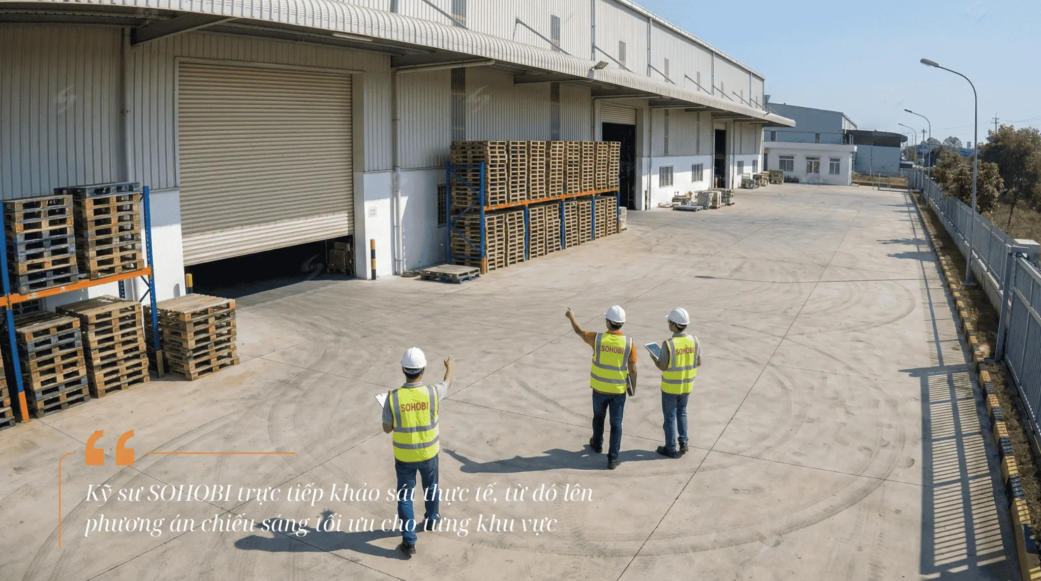 Kỹ sư SOHOBI trực tiếp khảo sát thực tế, từ đó lên phương án chiếu sáng tối ưu cho từng khu vực