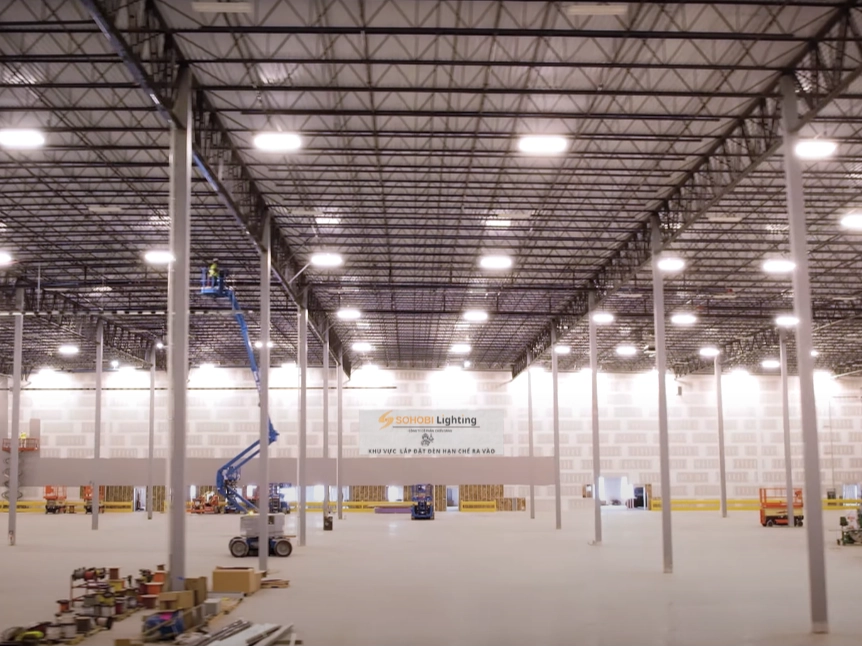 Dự án chiếu sáng nhà kho nhiều kệ hàng